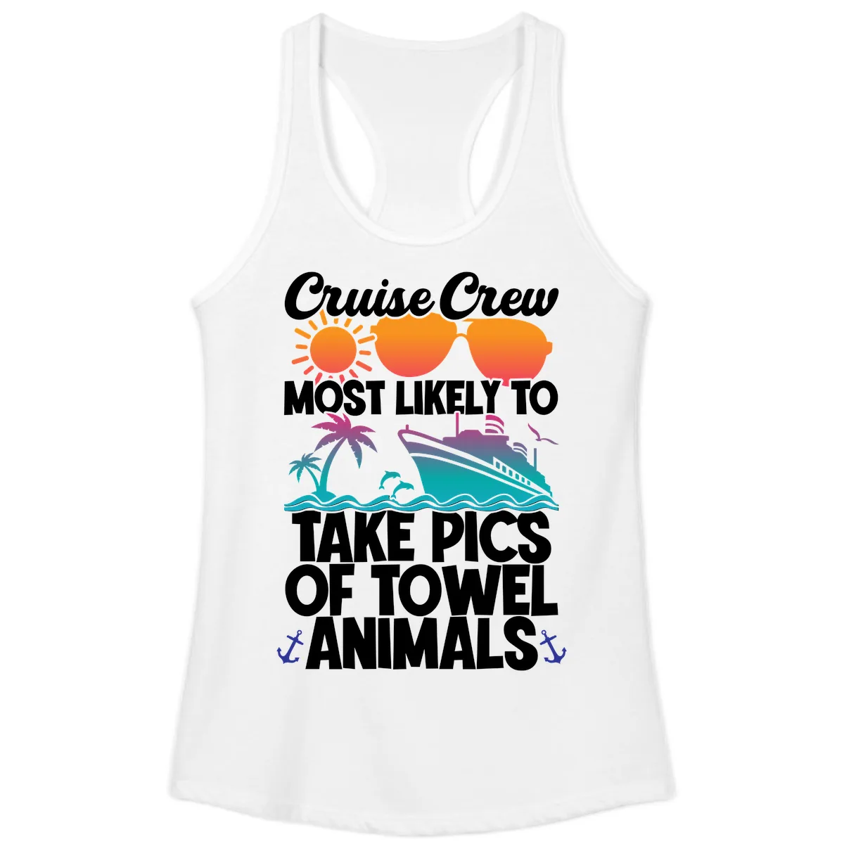 Cruise Crew Towel Animal Photos Ladies Tank in White