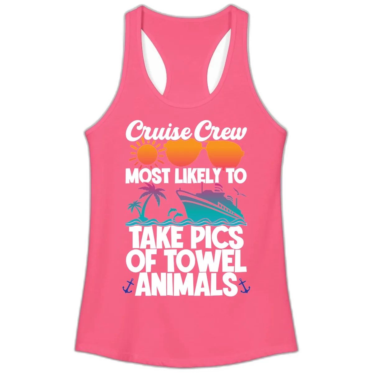 Cruise Crew Towel Animal Photos Ladies Tank in Solid Hot Pink