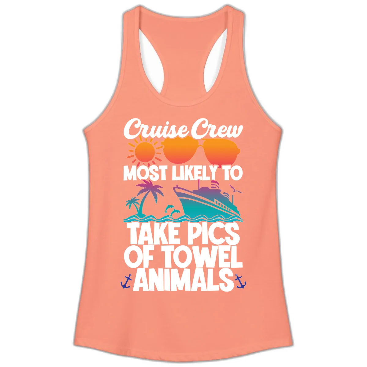 Cruise Crew Towel Animal Photos Ladies Tank in Solid Light Orange