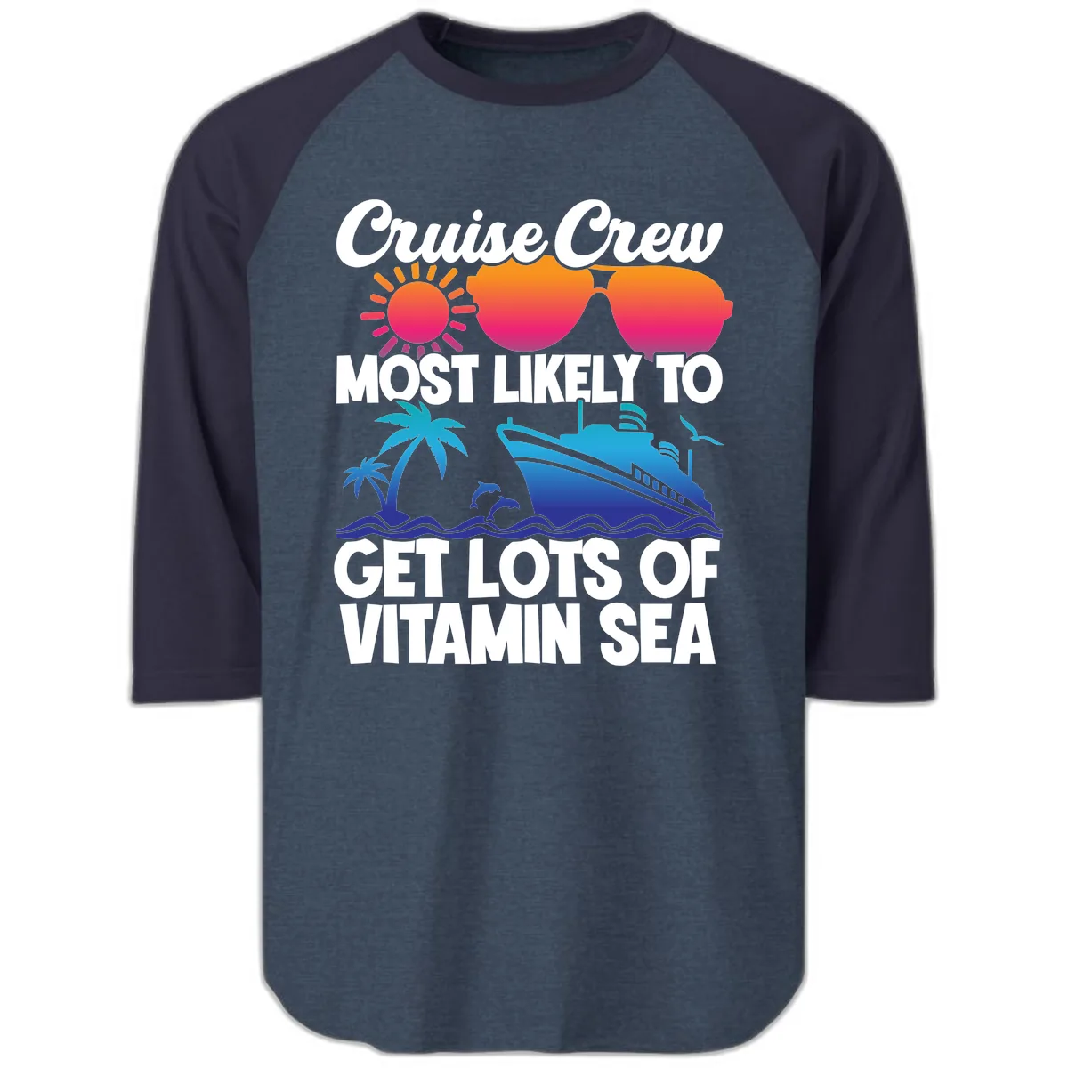 Cruise Crew Vitamin Sea Raglan 3/4 in Heather Denim Navy