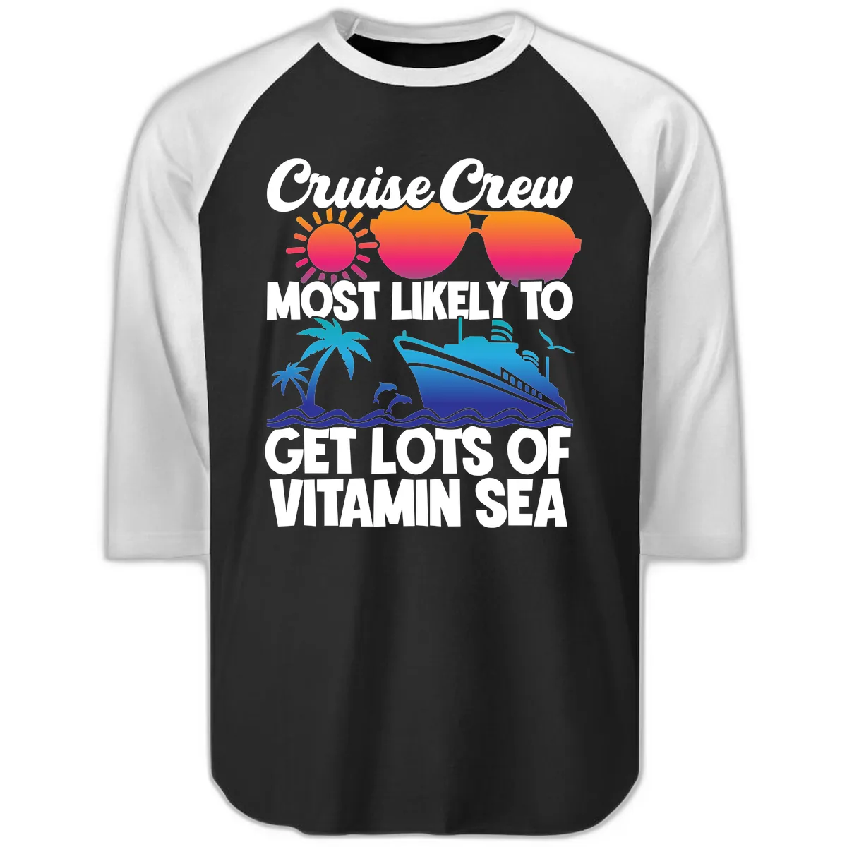 Cruise Crew Vitamin Sea Raglan 3/4 in Black White