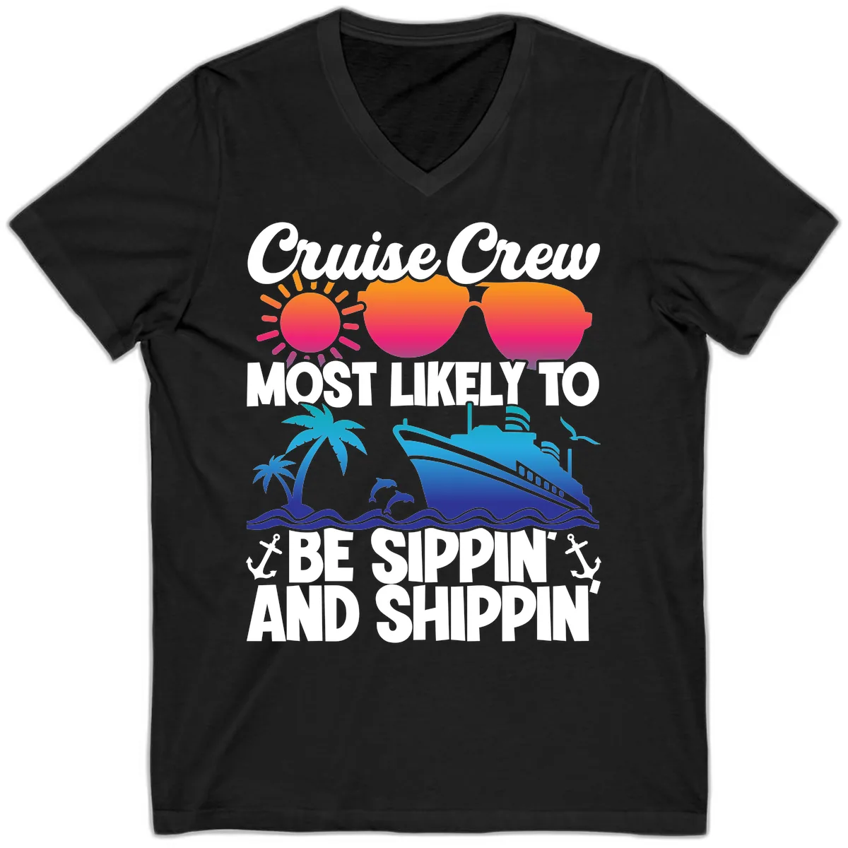 Most Likely To Be Sippin And Shippin V-Neck in Black