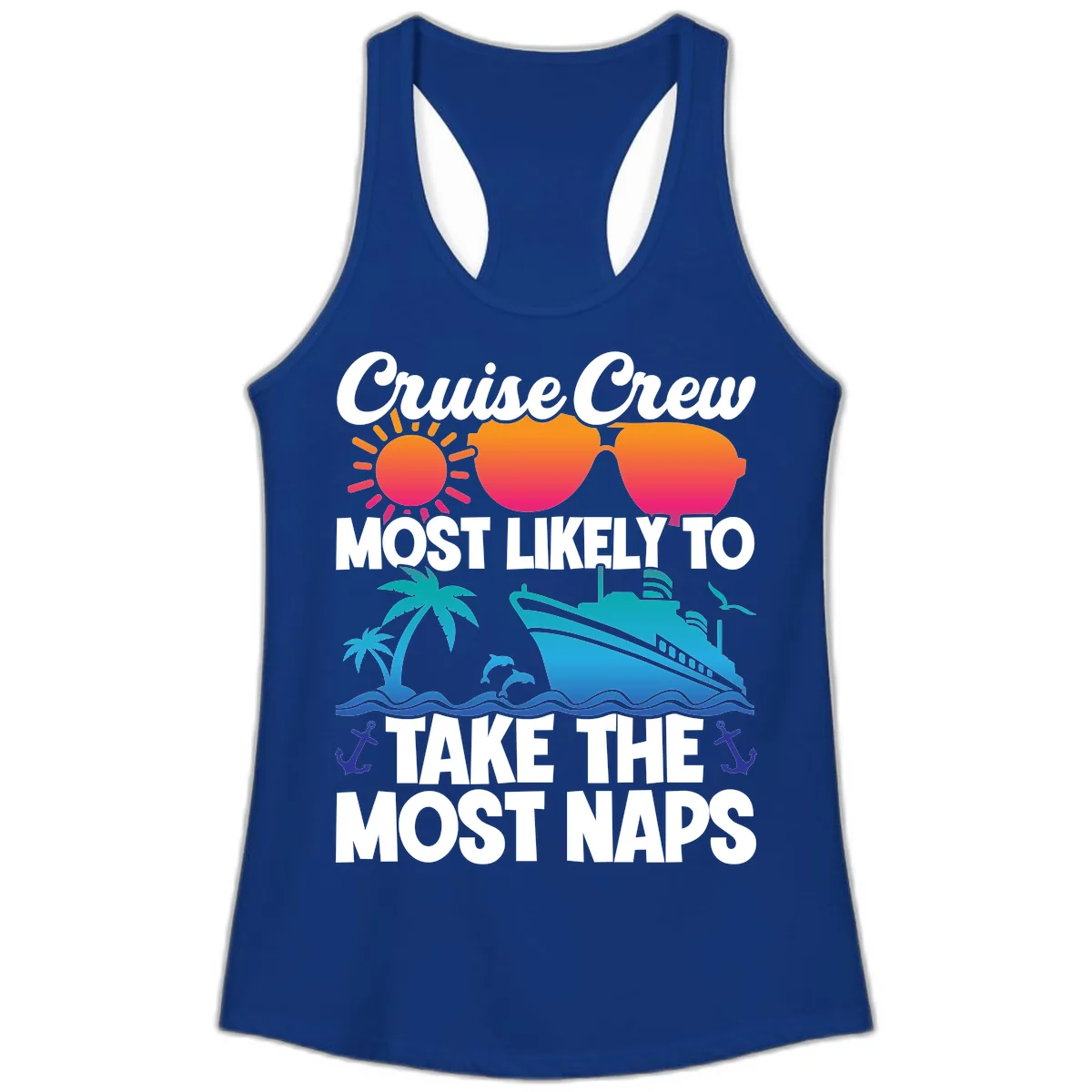 Cruise Crew Most Likely To Take The Most Naps Ladies Tank in Solid Royal
