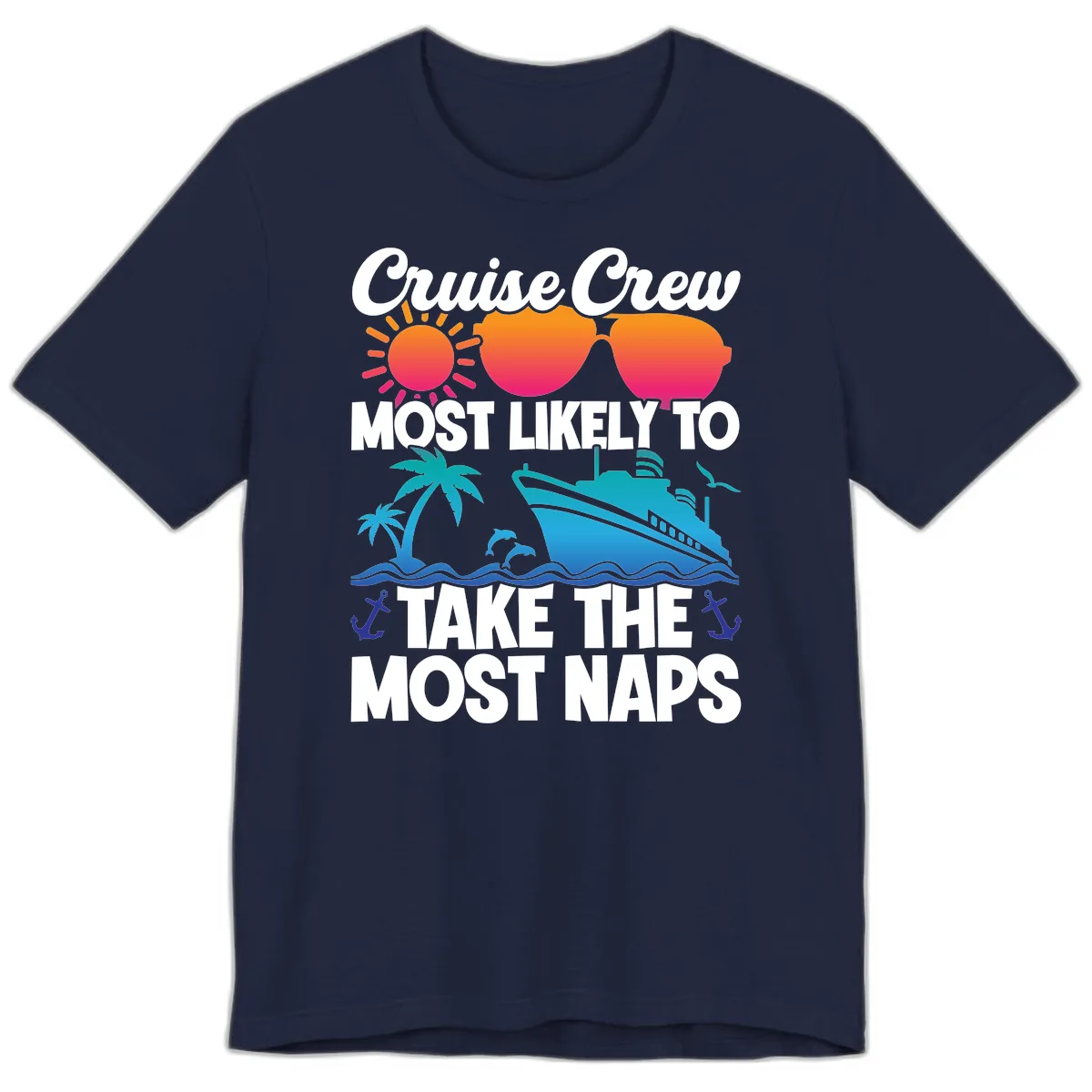 Cruise Crew Most Likely To Take The Most Naps Premium T-Shirt in Navy