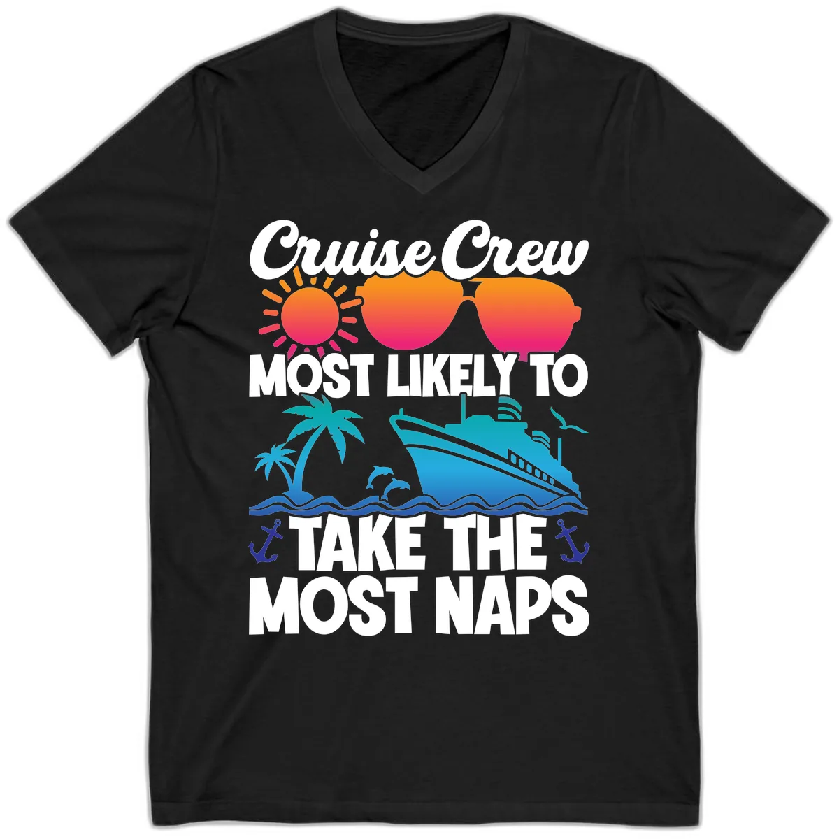 Cruise Crew Most Likely To Take The Most Naps V-Neck in Black