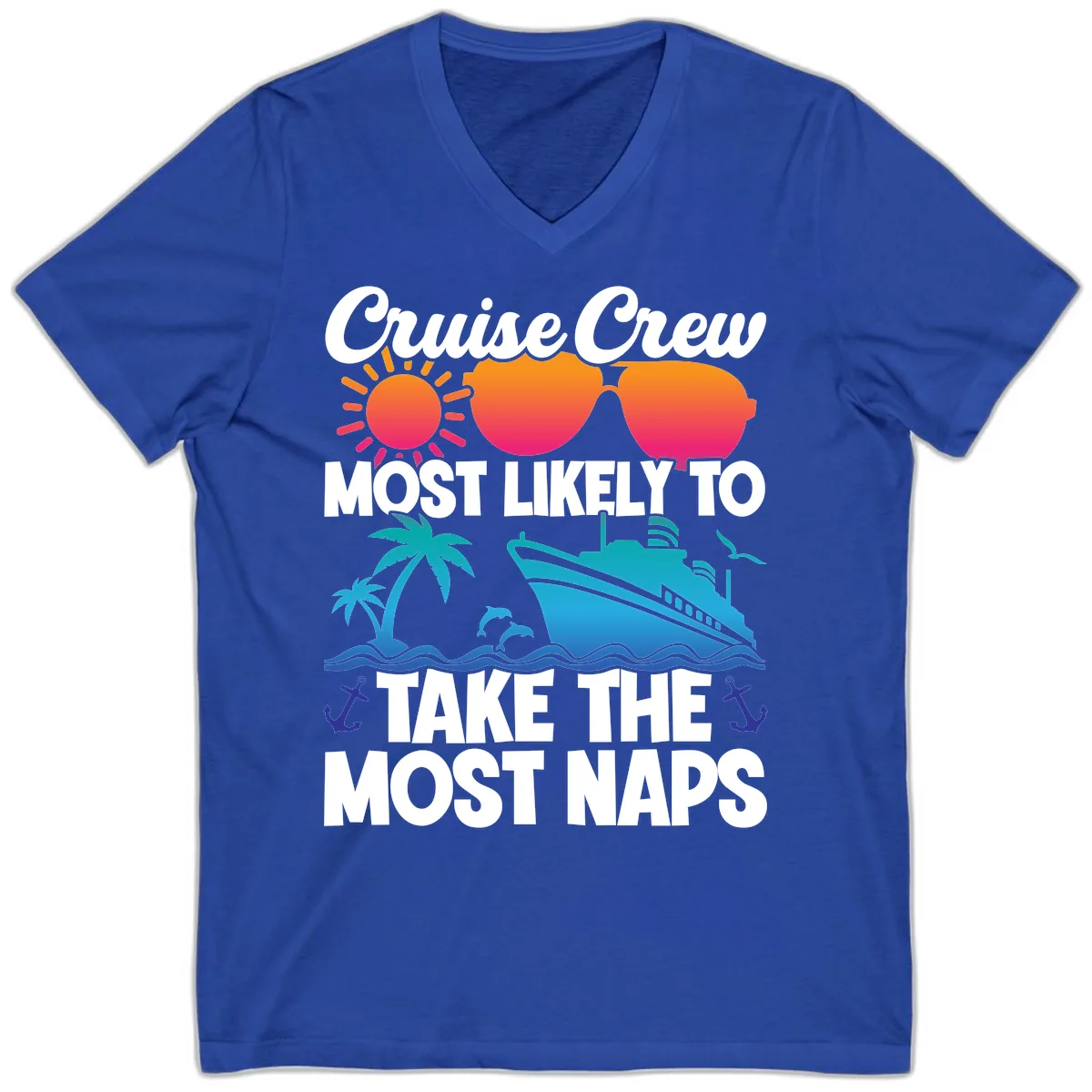 Cruise Crew Most Likely To Take The Most Naps V-Neck in True Royal