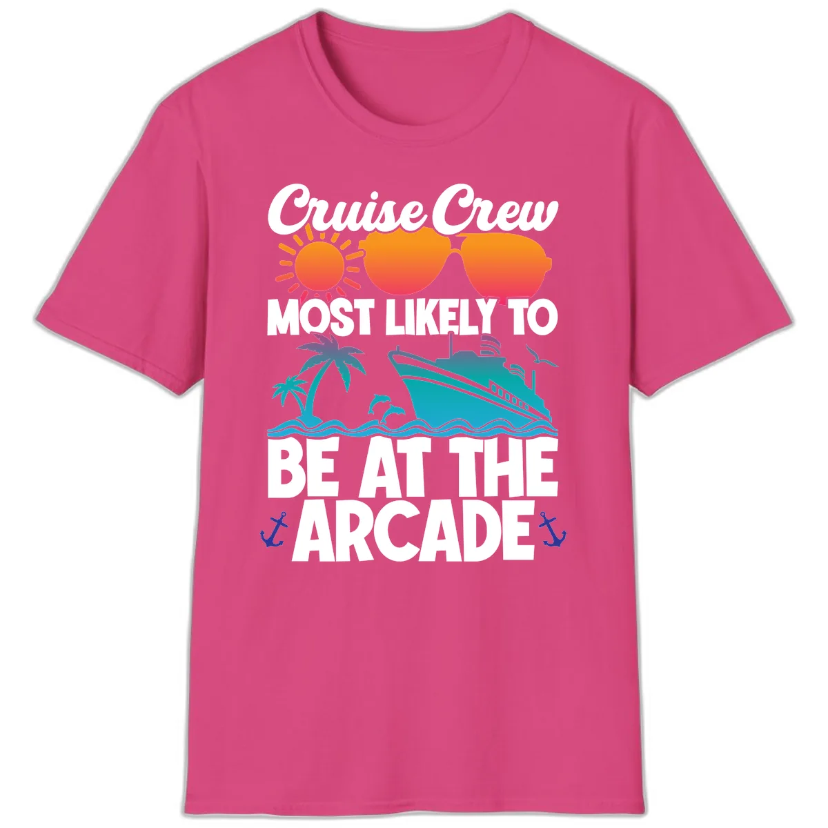 Cruise Crew Most Likely To Be At The Arcade T-Shirt in Heliconia