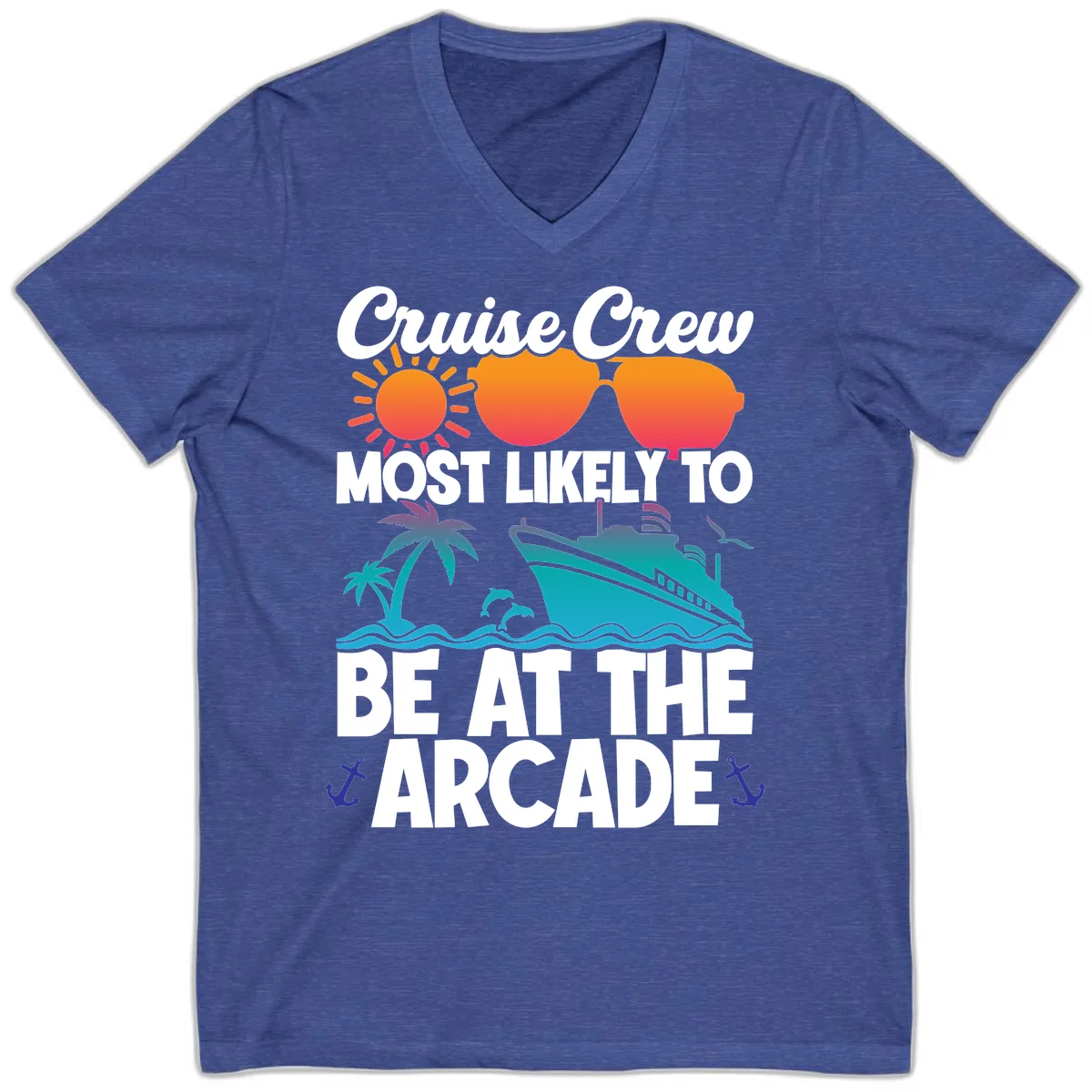 Cruise Crew Most Likely To Be At The Arcade V-Neck in Heather True Royal