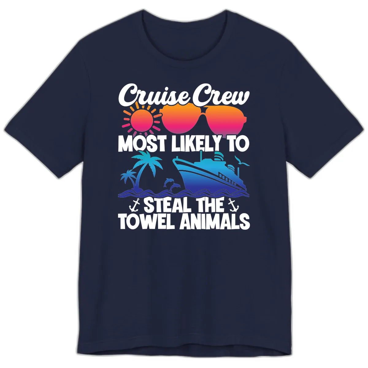 Cruise Crew Steal The Towel Animals Premium T-Shirt in Navy