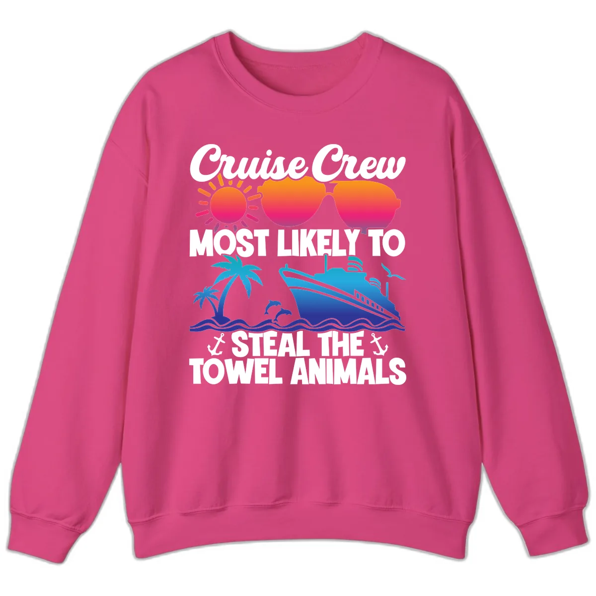 Cruise Crew Steal The Towel Animals Sweatshirt in Heliconia
