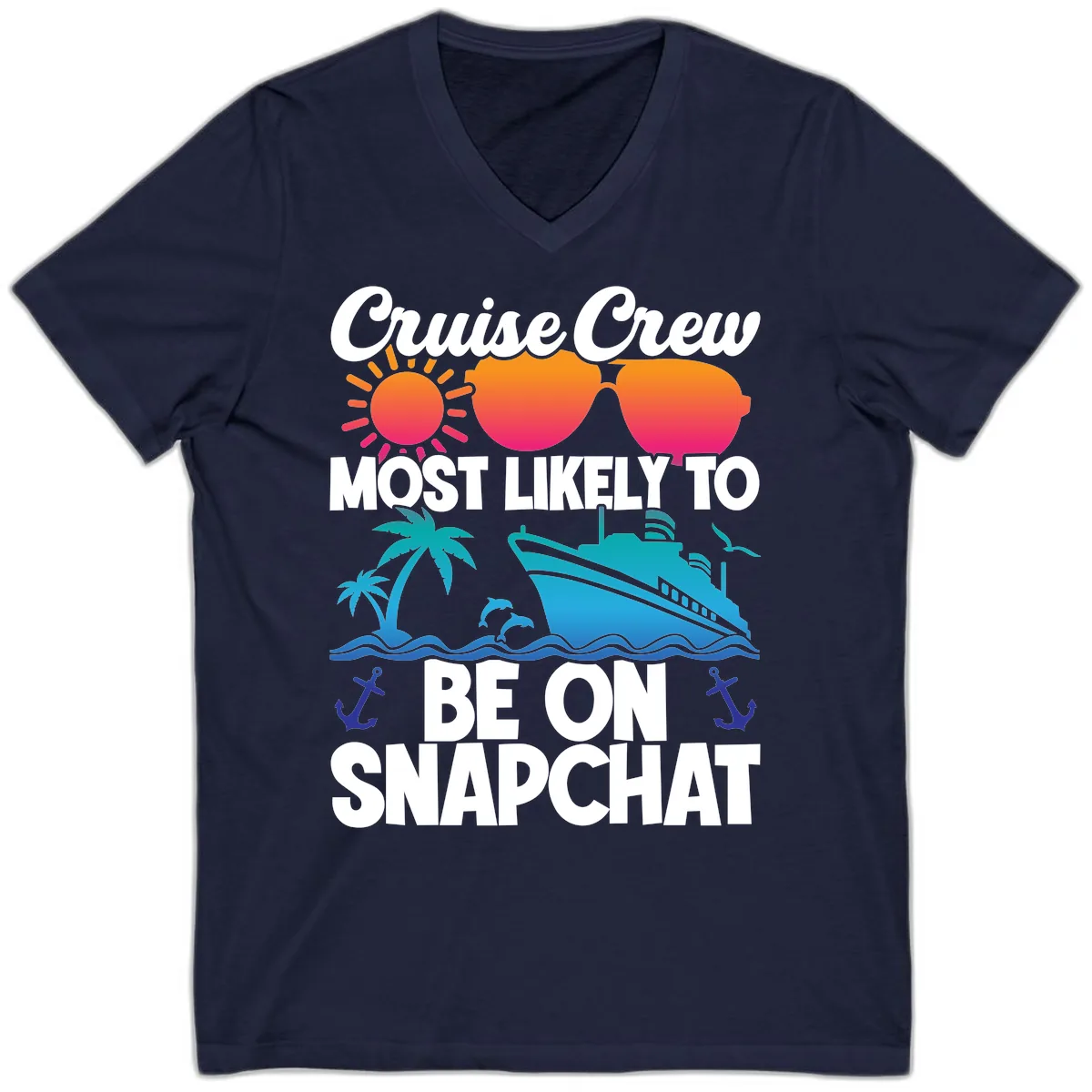 Cruise Crew Most Likely To Snapchat V-Neck in Navy