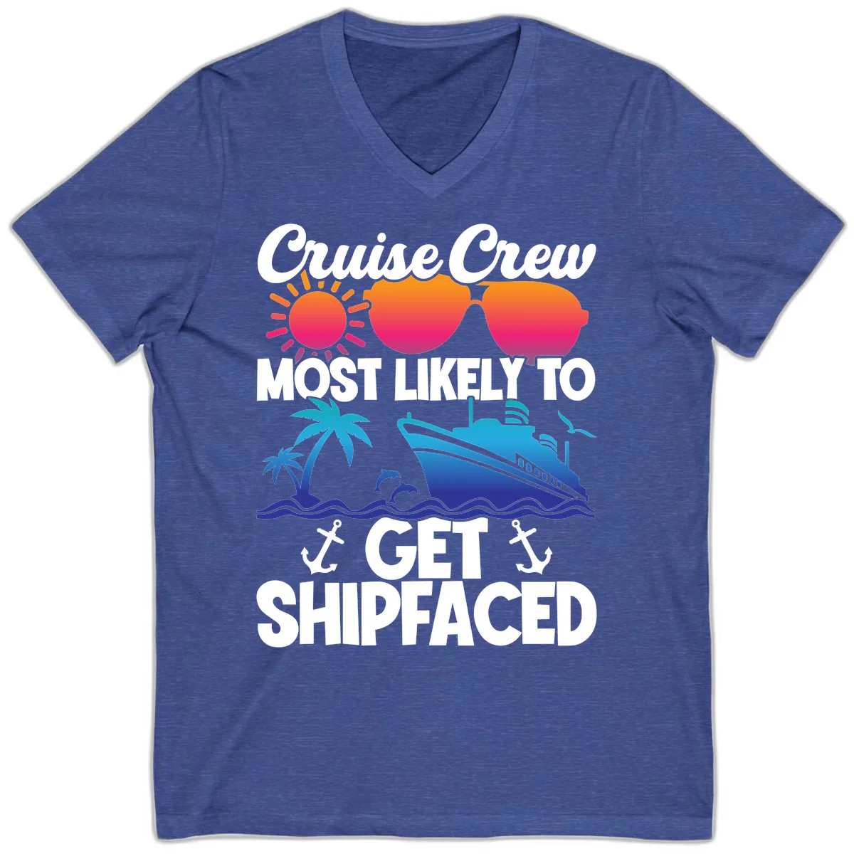 Cruise Crew Most Likely To Get Shipfaced V-Neck in Heather True Royal
