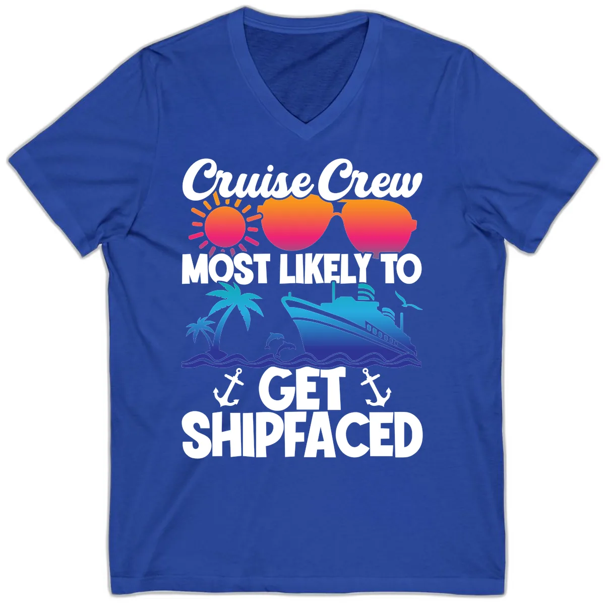 Cruise Crew Most Likely To Get Shipfaced V-Neck in True Royal