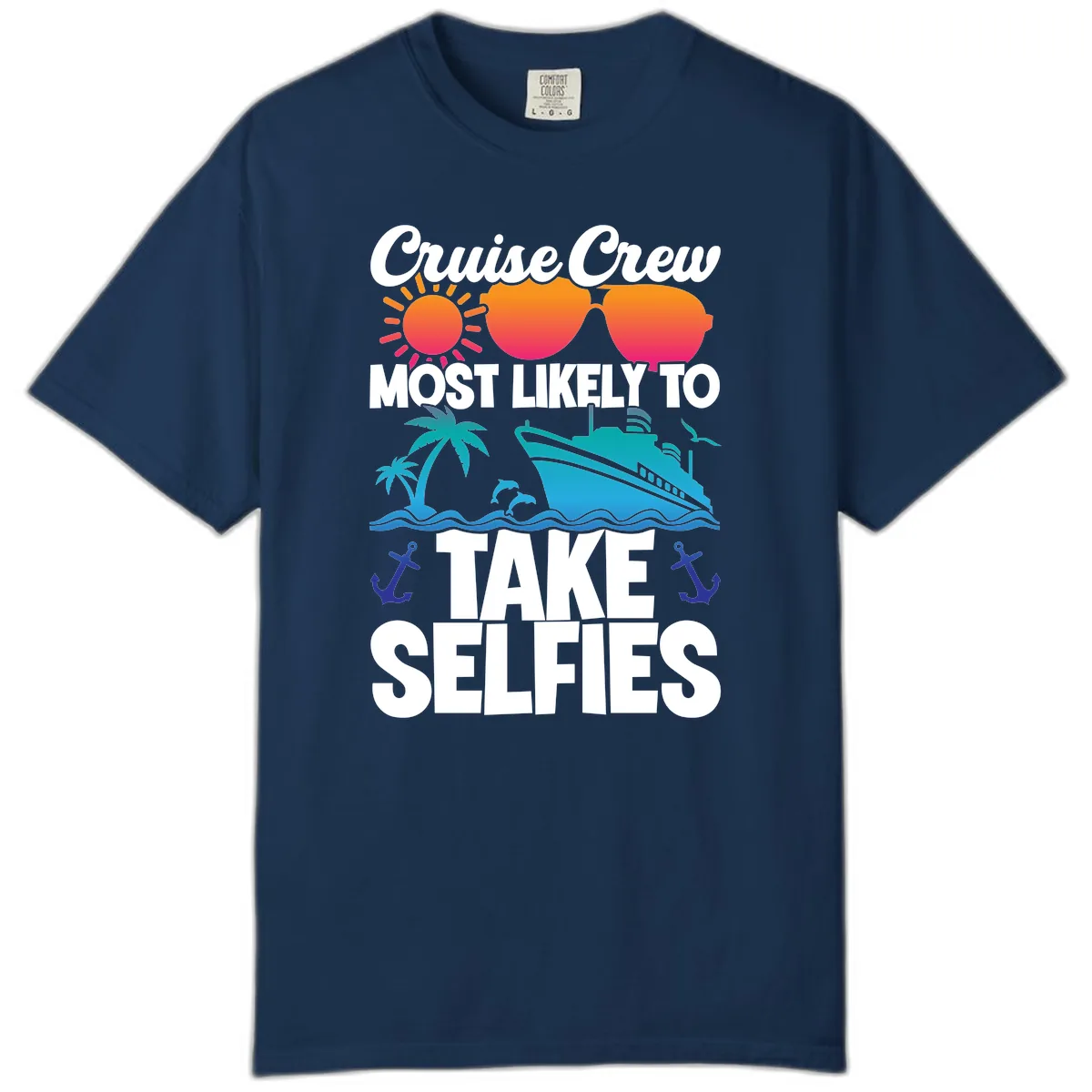 Cruise Crew Most Likely To Take Selfies Comfort Color in Navy