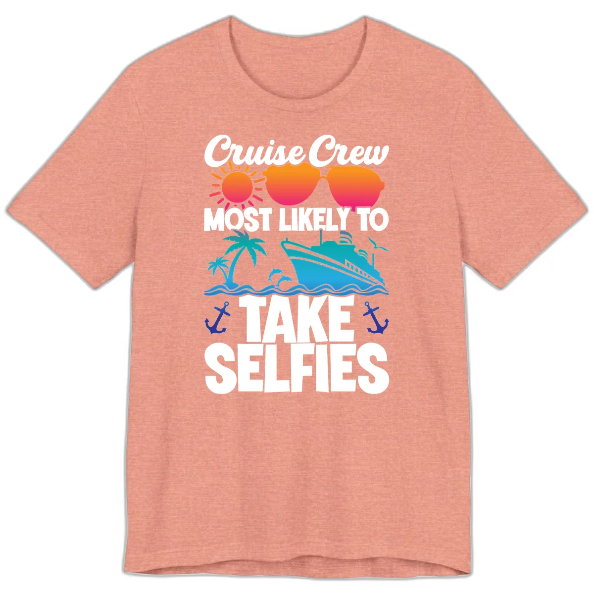Cruise Crew Most Likely To Take Selfies Premium T-Shirt in Heather Sunset