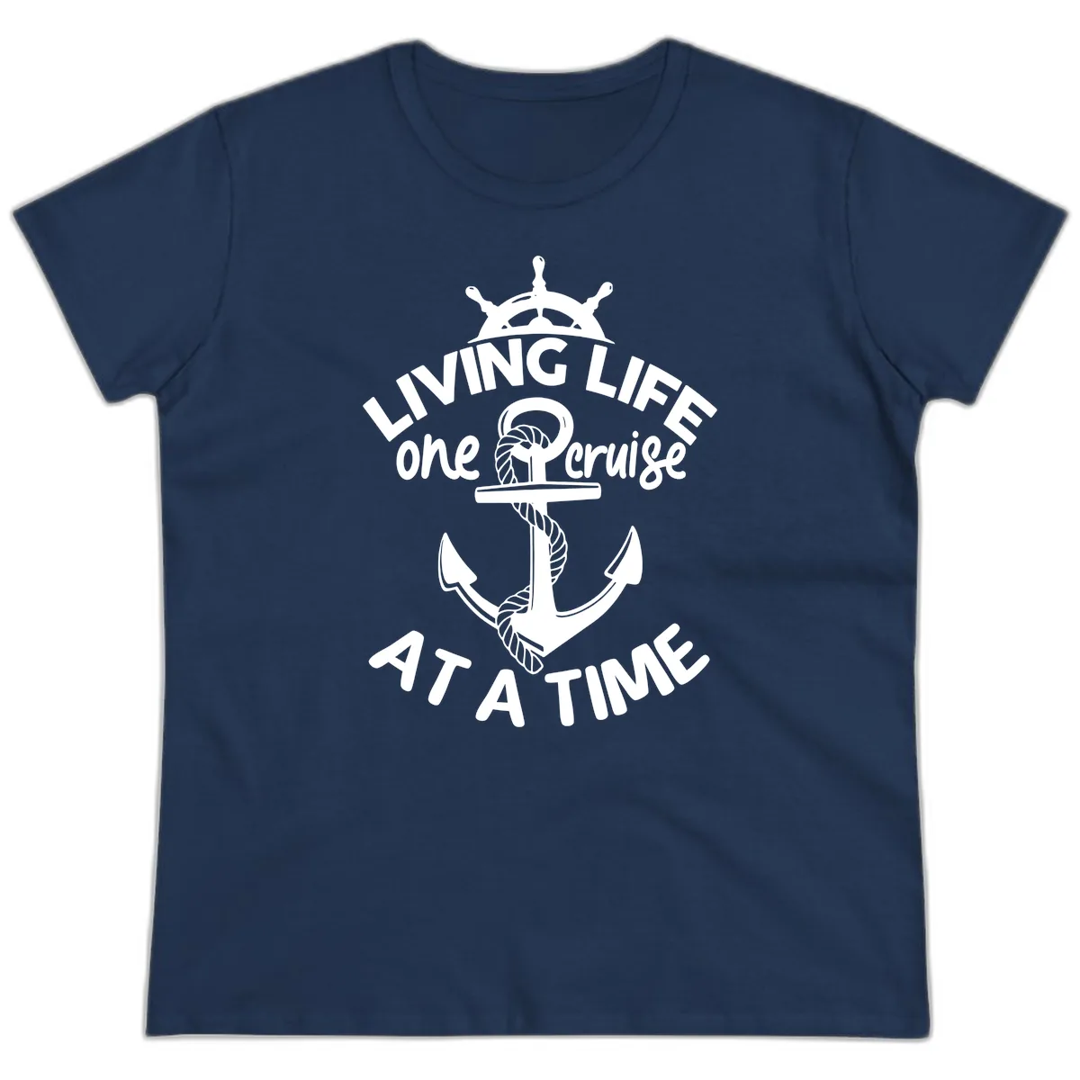 Living Life One Cruise At A Time Ladies Tee in Navy