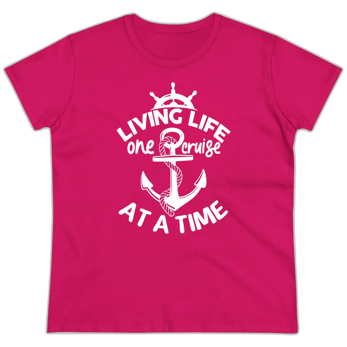 Living Life One Cruise At A Time Ladies Tee in Heliconia