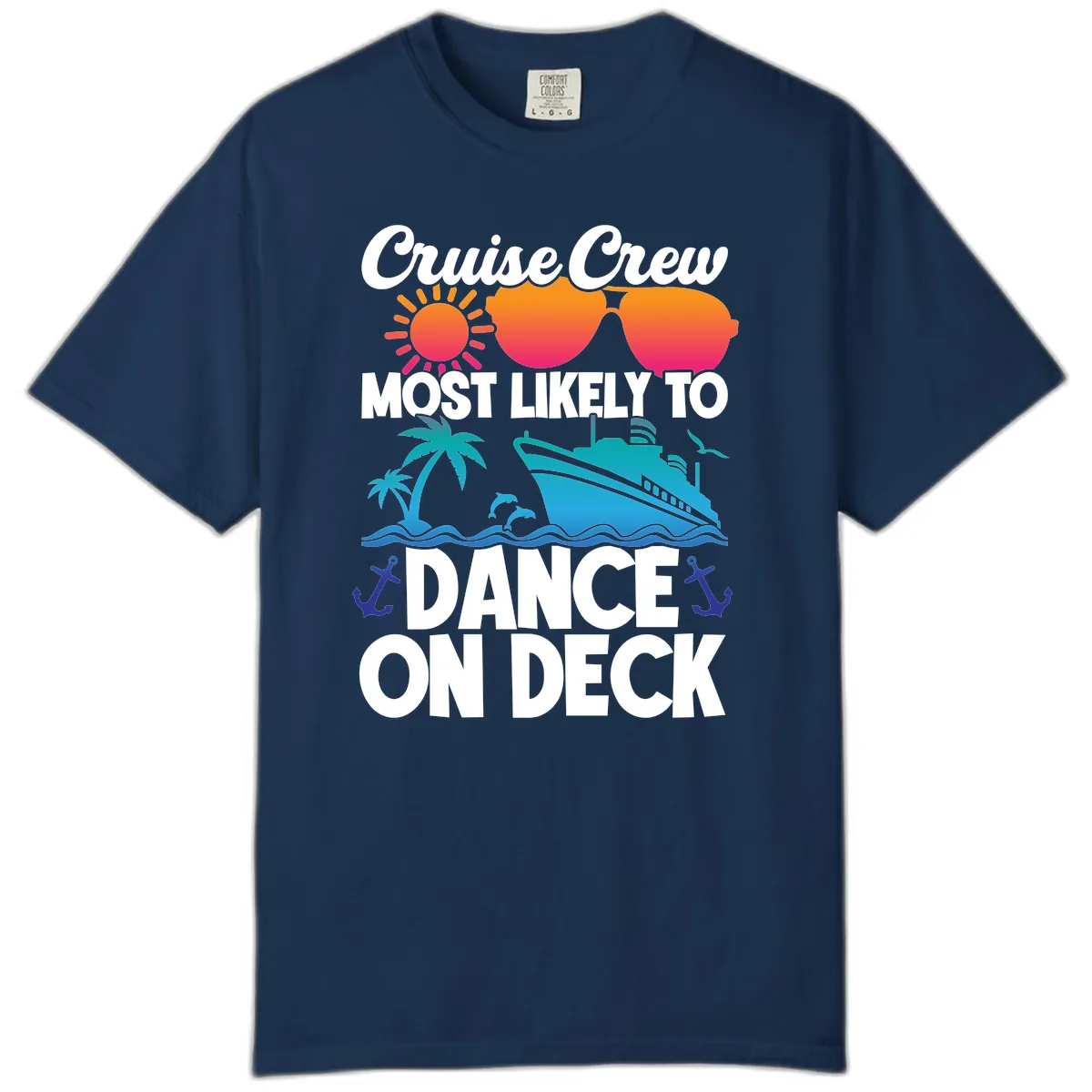 Cruise Crew Most Likely To Dance On Deck Comfort Color in Navy