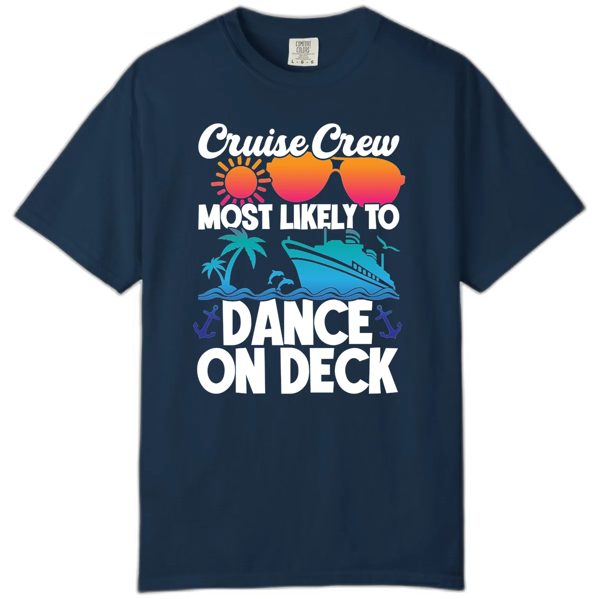 Cruise Crew Most Likely To Dance On Deck Comfort Color in True Navy