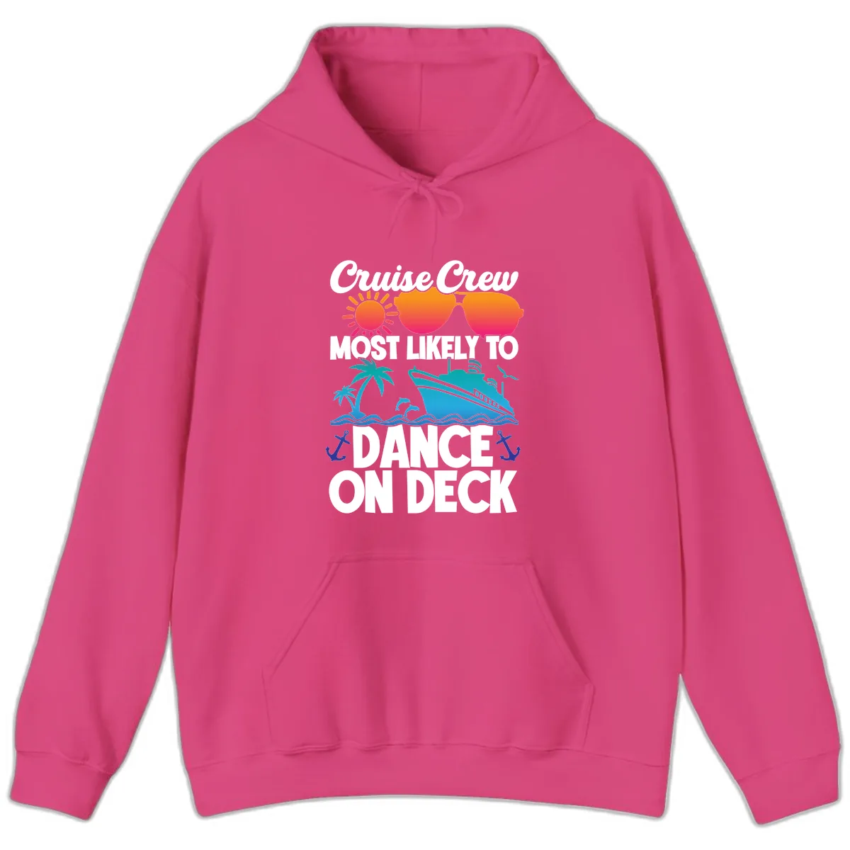 Cruise Crew Most Likely To Dance On Deck Hoodie in Heliconia