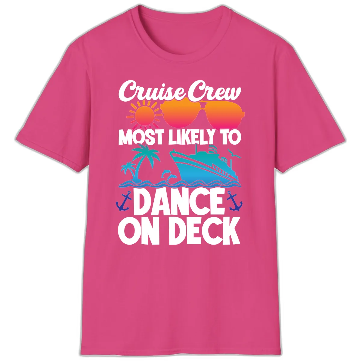 Cruise Crew Most Likely To Dance On Deck T-Shirt in Heliconia