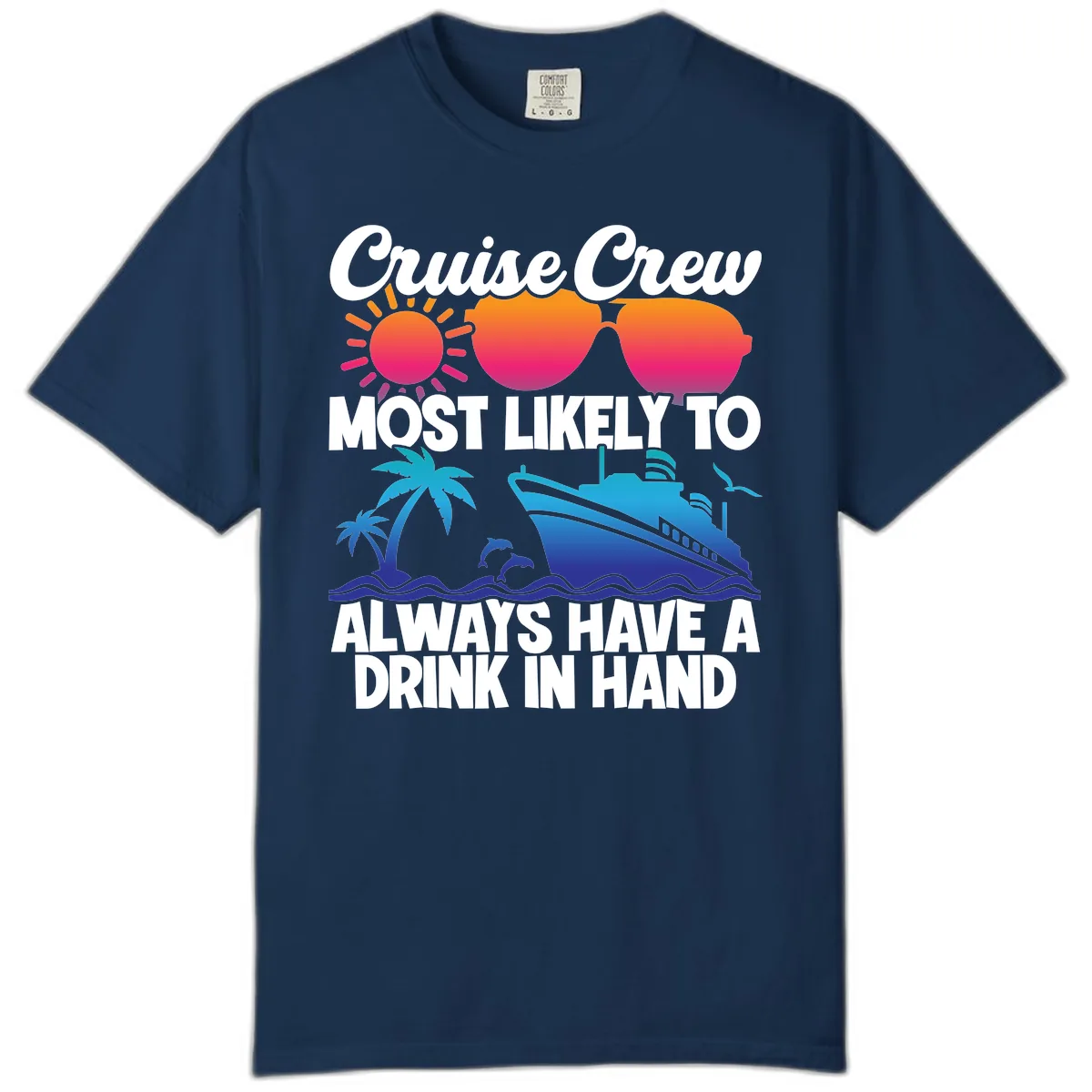 Cruise Crew Drink In Hand Comfort Color in Navy