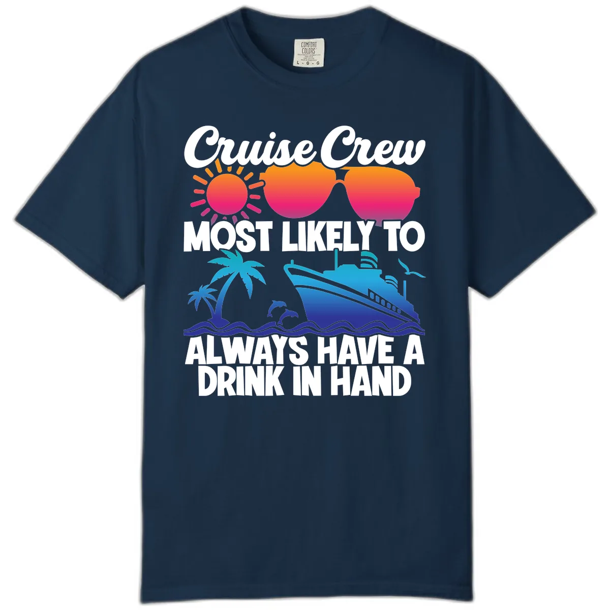 Cruise Crew Drink In Hand Comfort Color in True Navy