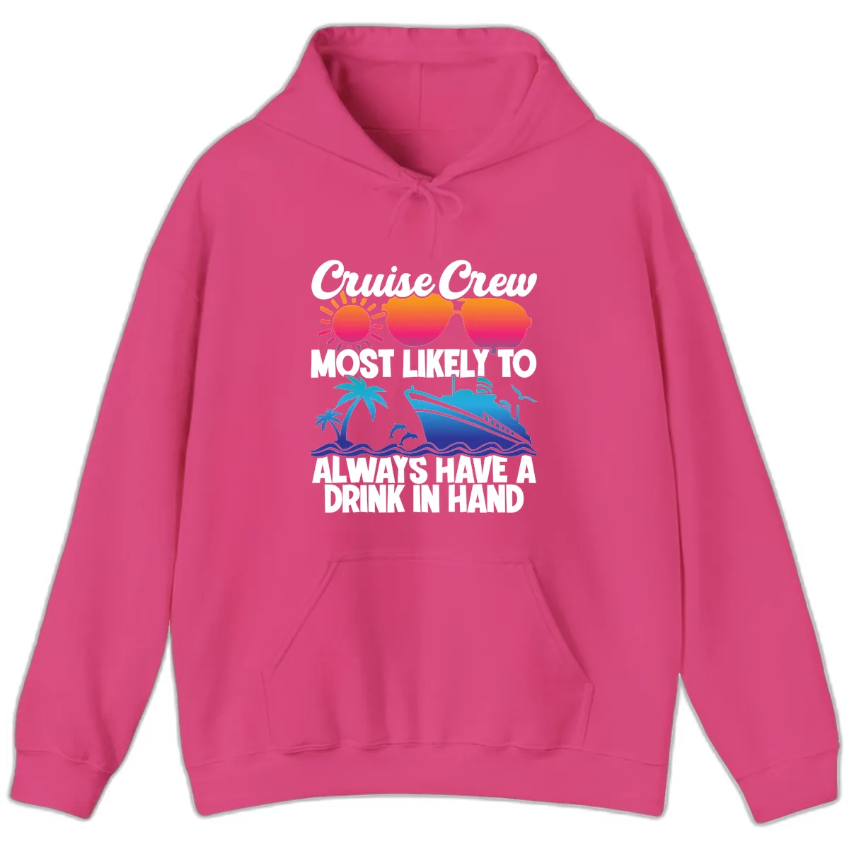Cruise Crew Drink In Hand Hoodie in Heliconia