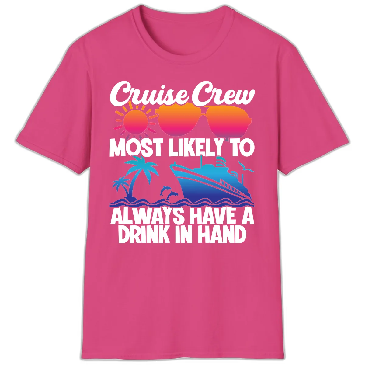 Cruise Crew Drink In Hand T-Shirt in Heliconia