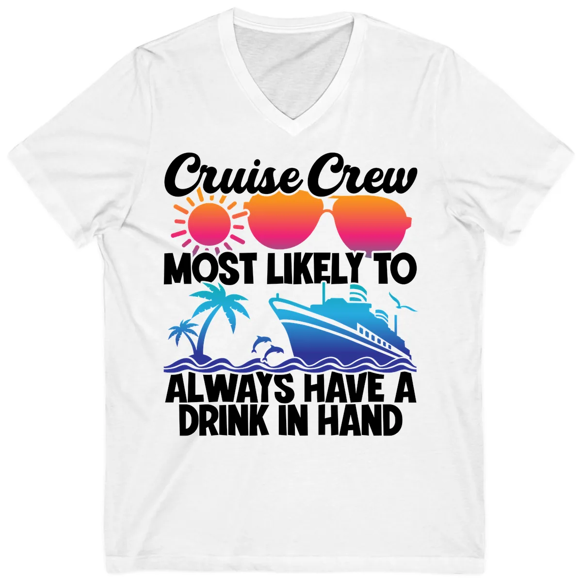Cruise Crew Drink In Hand V-Neck in White