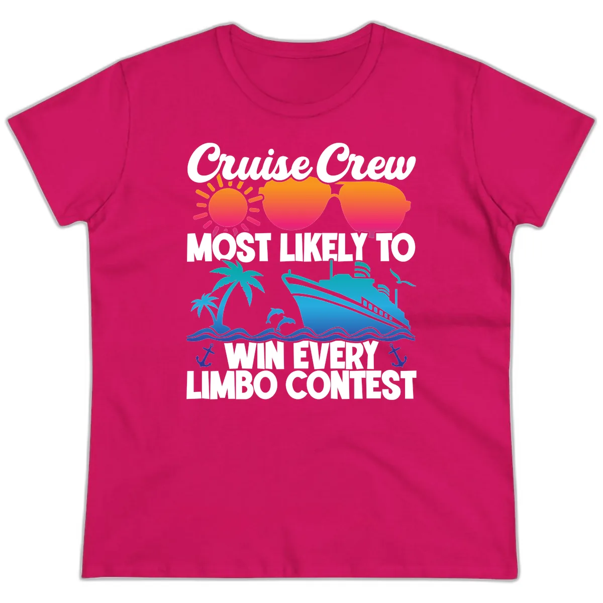 Cruise Crew Limbo Contest Ladies Tee in Heliconia