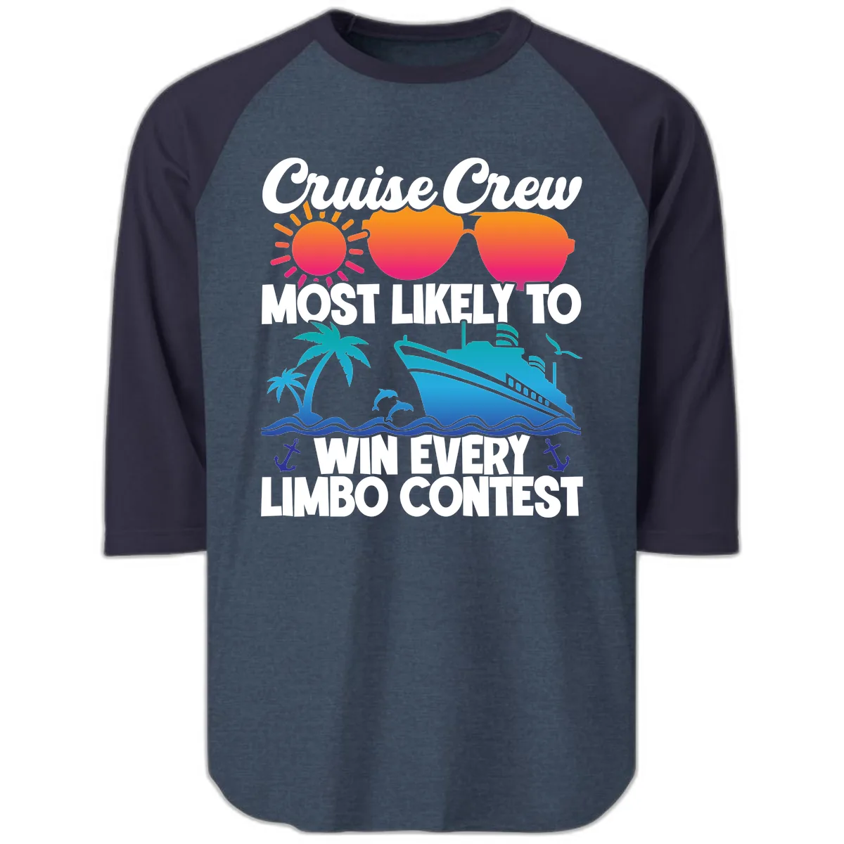 Cruise Crew Limbo Contest Raglan 3/4 in Heather Denim Navy