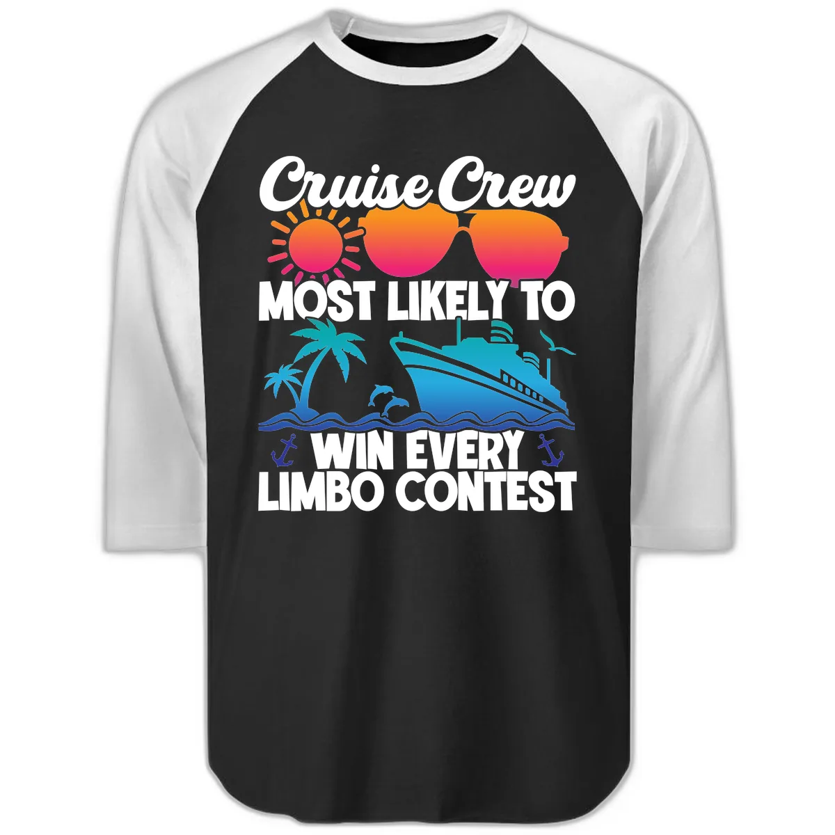Cruise Crew Limbo Contest Raglan 3/4 in Black White