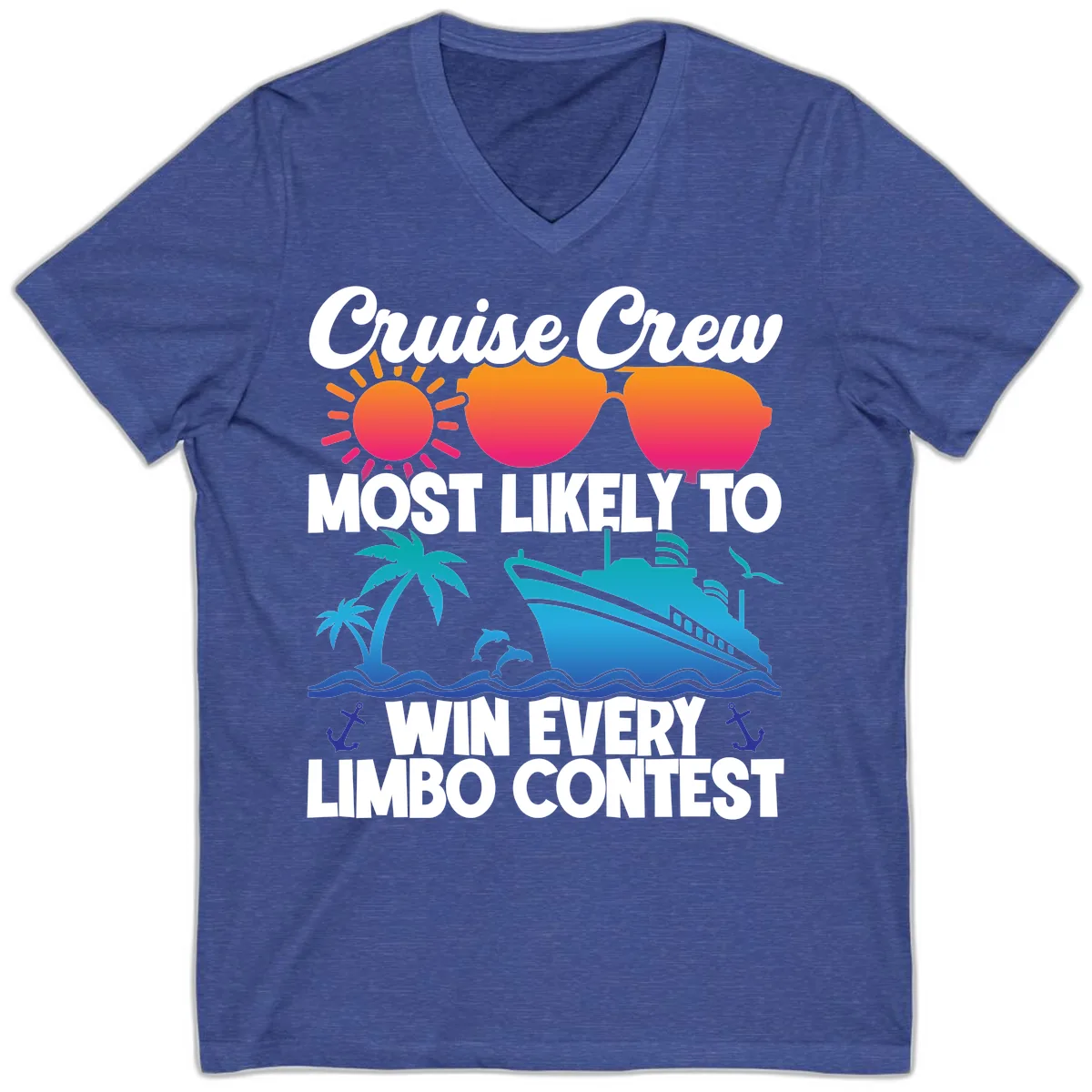 Cruise Crew Limbo Contest V-Neck in Heather True Royal