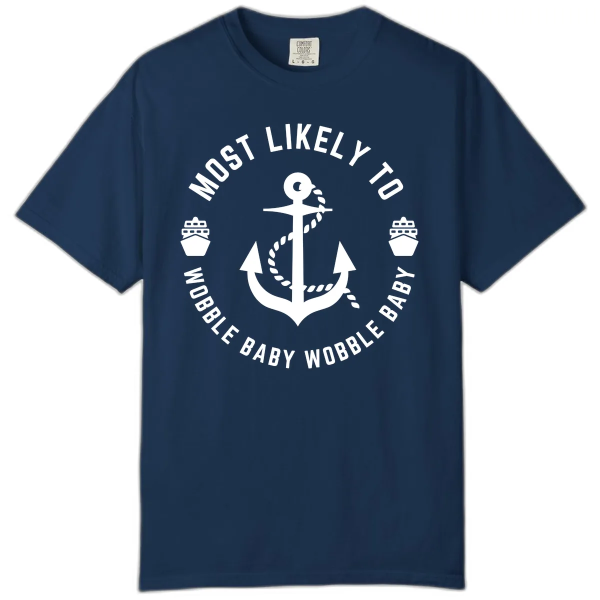 Most Likely To Wobble Baby Wobble Comfort Color in Navy
