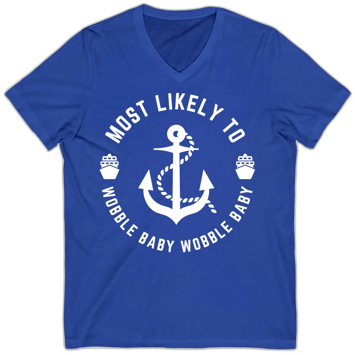 Most Likely To Wobble Baby Wobble V-Neck in True Royal