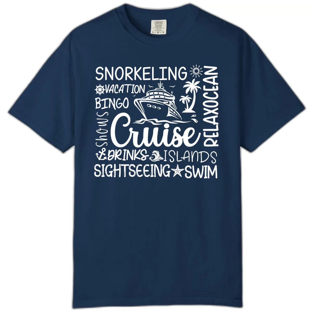 Cruise Word Cloud Vacation Comfort Color in Navy
