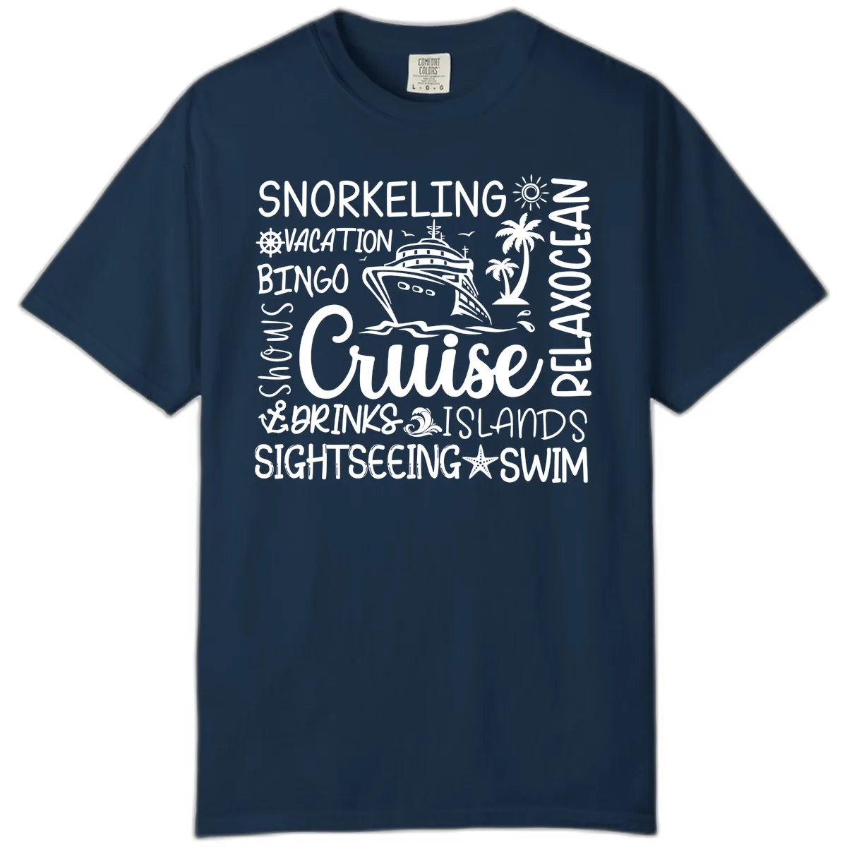 Cruise Word Cloud Vacation Comfort Color in True Navy