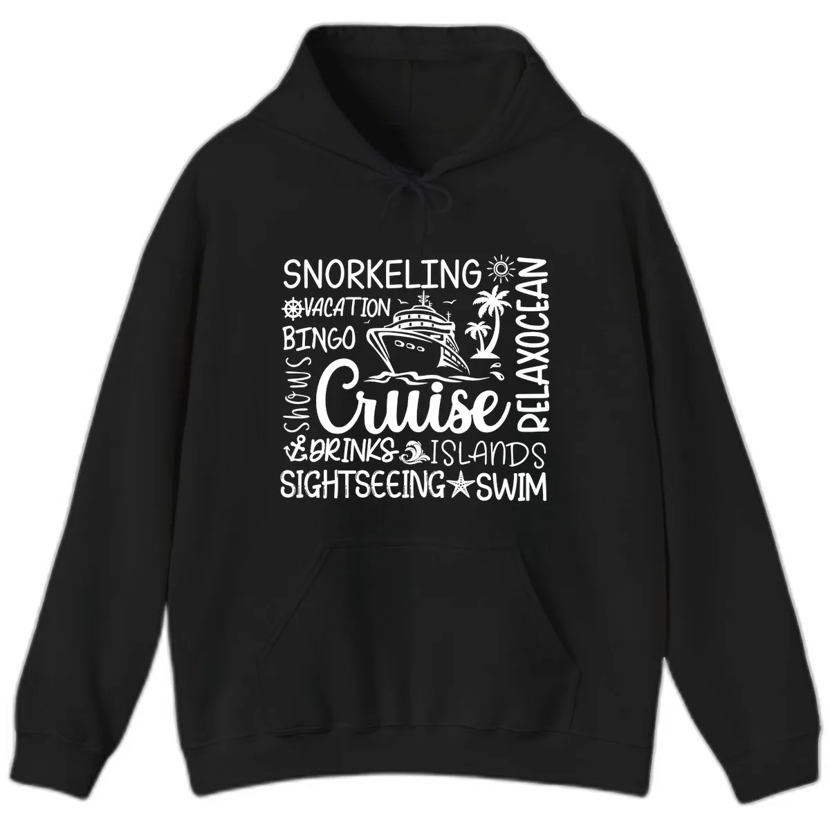 Cruise Word Cloud Vacation Hoodie in Black