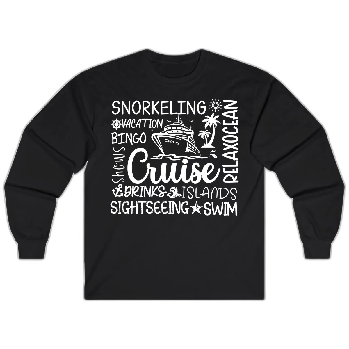 Cruise Word Cloud Vacation Long Sleeve in Black