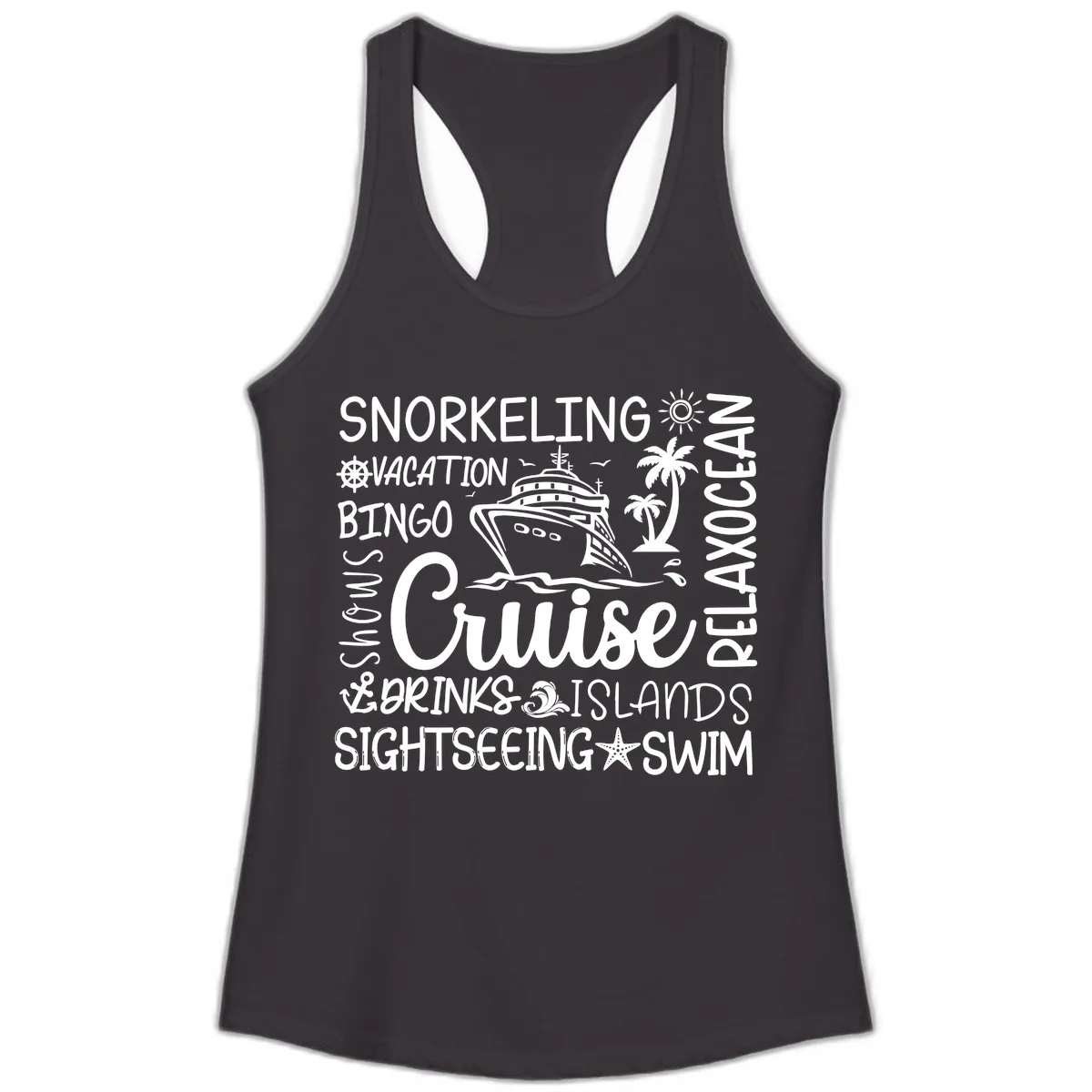 Cruise Word Cloud Vacation Ladies Tank in Black