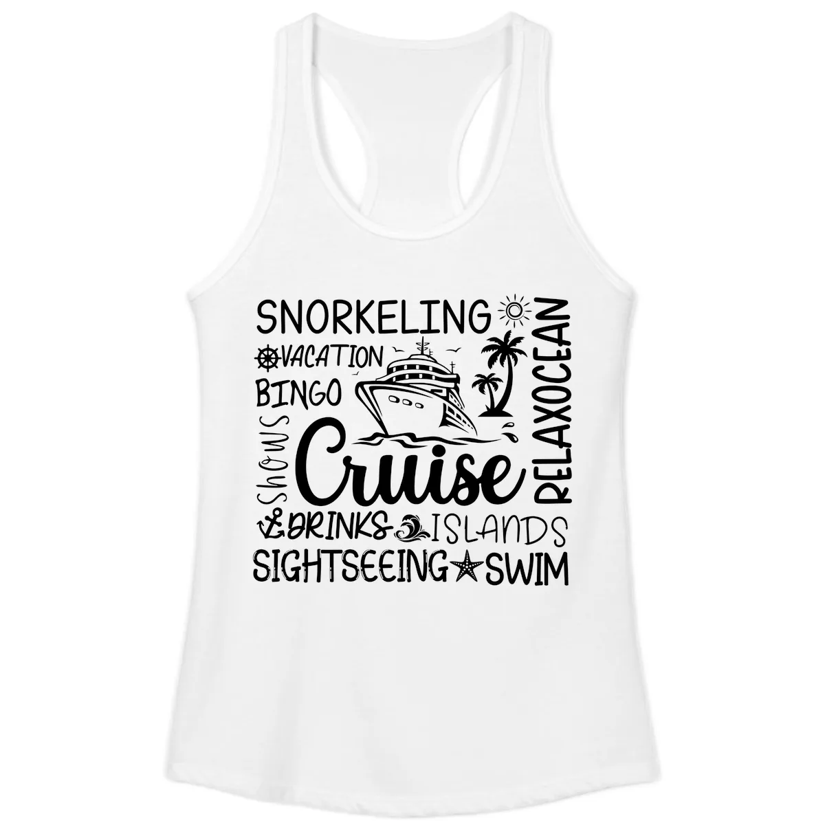 Cruise Word Cloud Vacation Ladies Tank in White