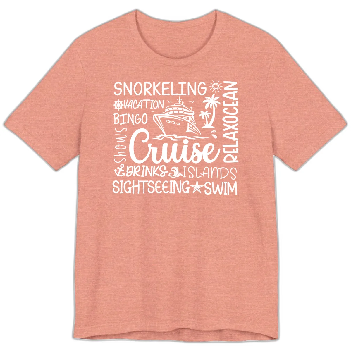 Cruise Word Cloud Vacation Premium T-Shirt in Heather Sunset