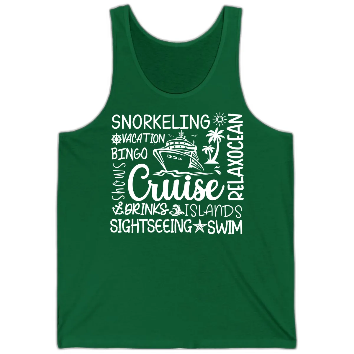 Cruise Word Cloud Vacation Tank in Kelly