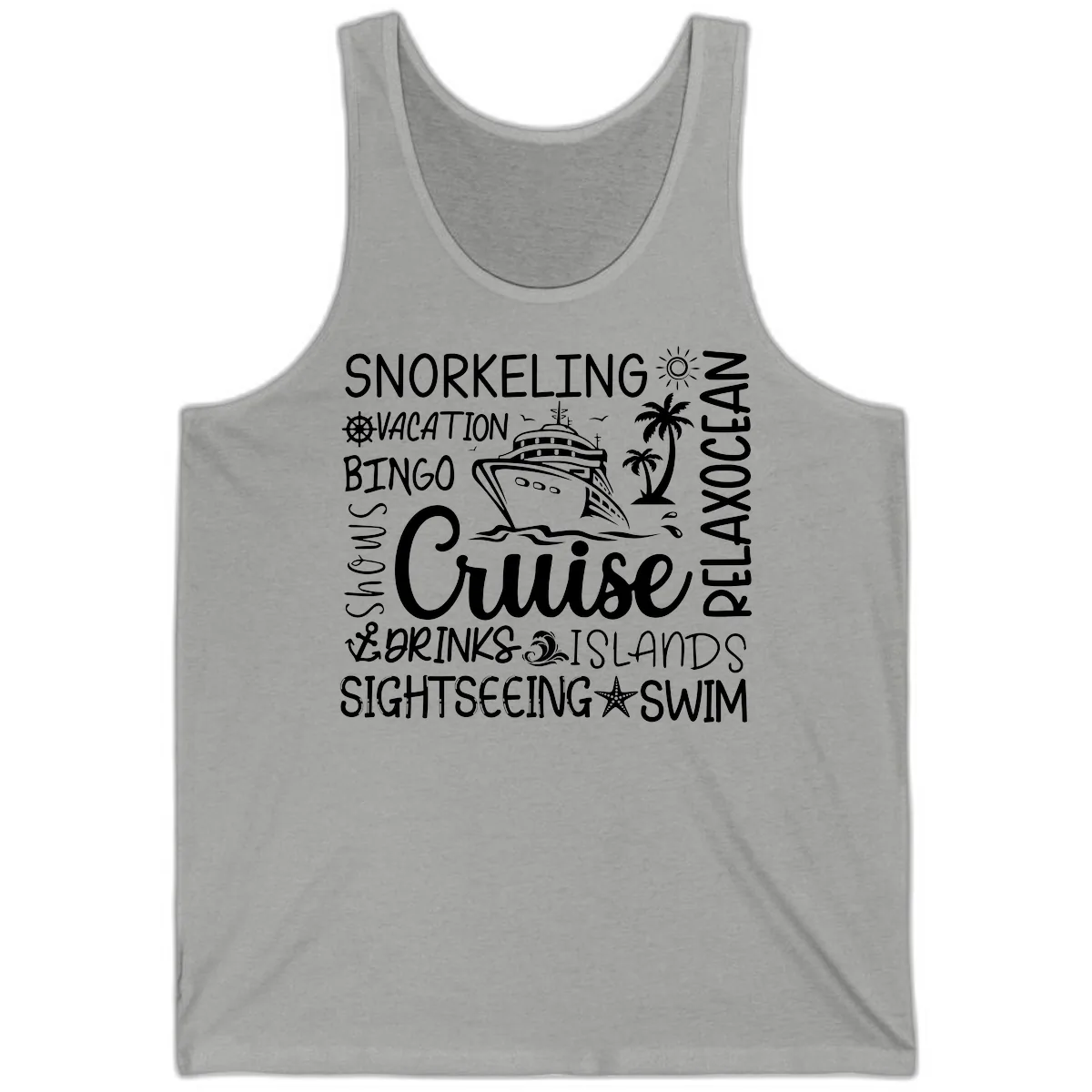 Cruise Word Cloud Vacation Tank in Athletic Heather