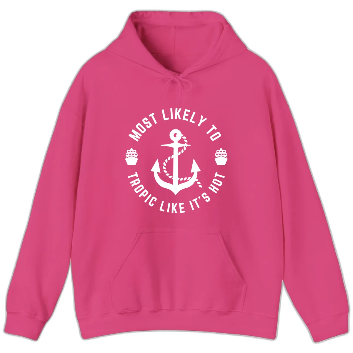 Most Likely To Tropical Like It's Hot Hoodie in Heliconia