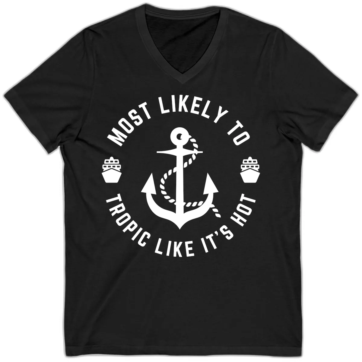 Most Likely To Tropical Like It's Hot V-Neck in Black