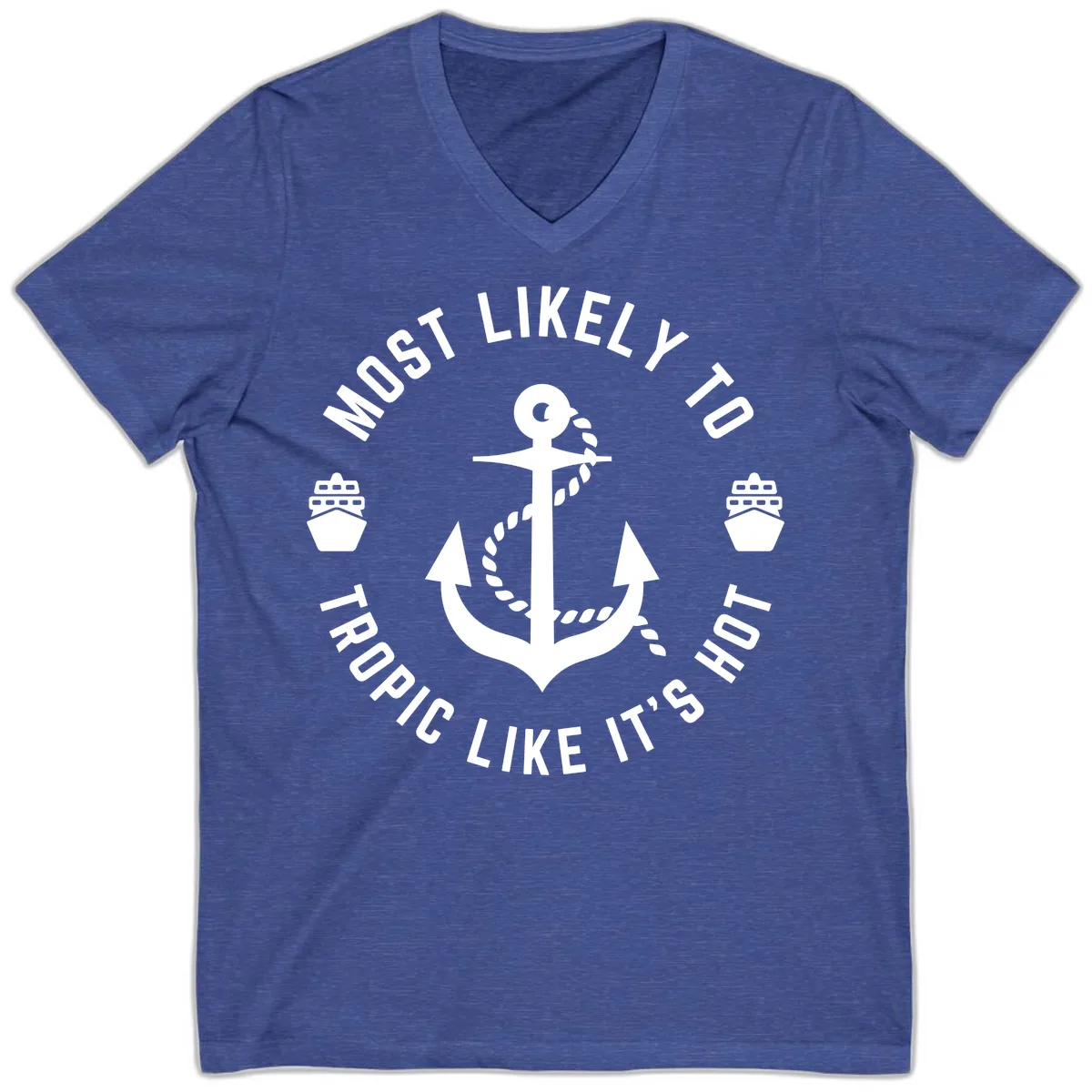 Most Likely To Tropical Like It's Hot V-Neck in Heather True Royal