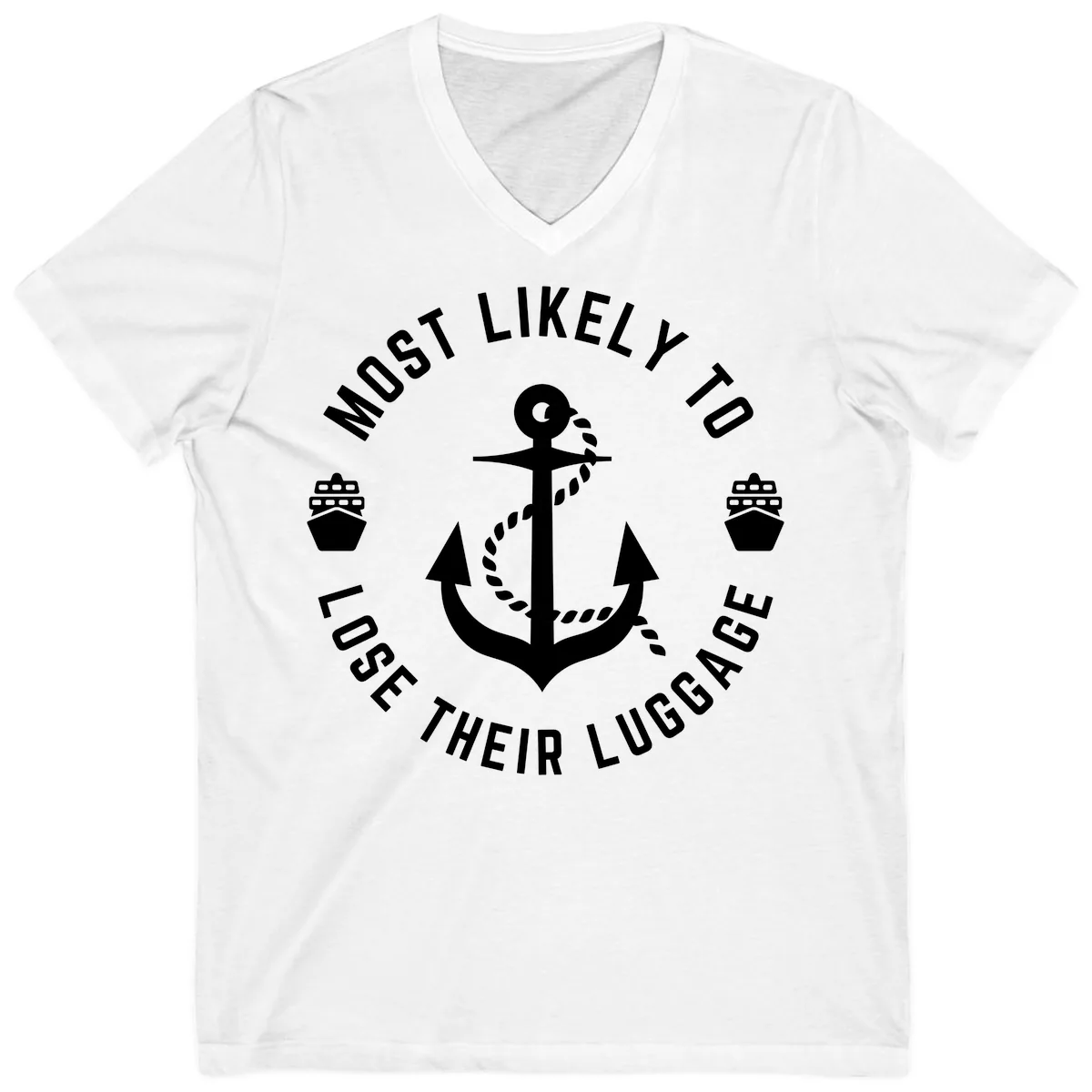 Most Likely To Lose Their Luggage V-Neck in White