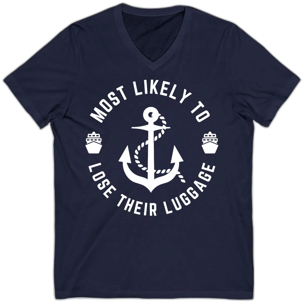 Most Likely To Lose Their Luggage V-Neck in Navy